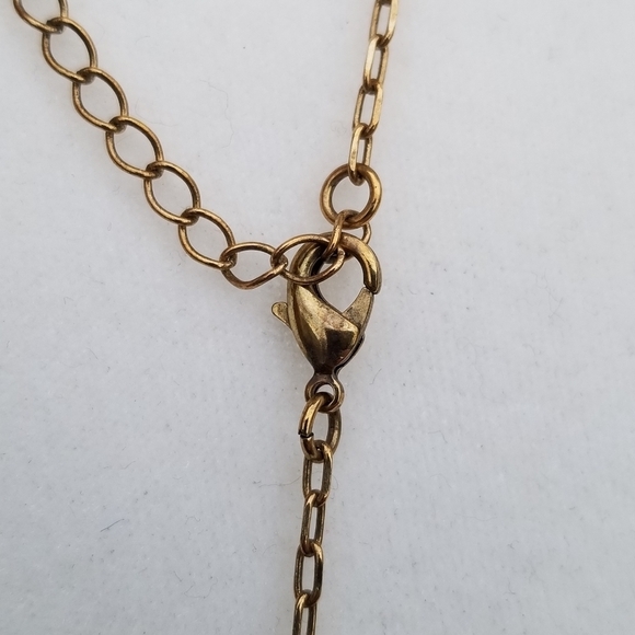 long gold tone chain necklace with luck charms wishbone feather rhinestone - Picture 2 of 3